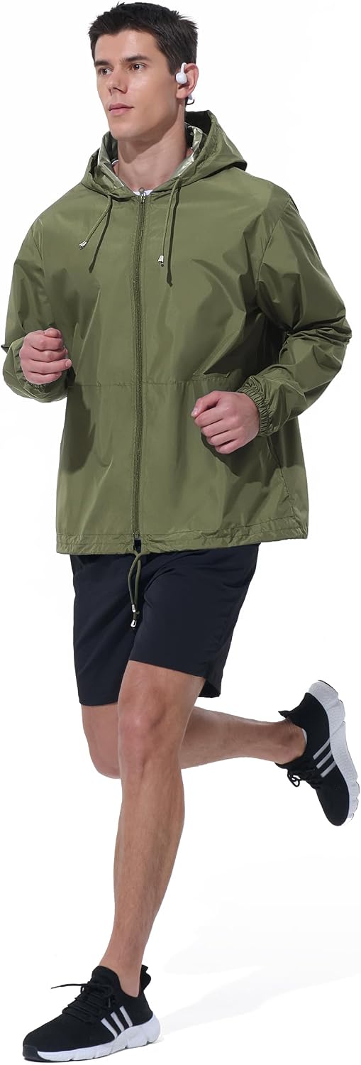 UIQUR Mens Rain Jacket Raincoat Windbreaker Running Waterproof Lightweight Packable with Hood Travel Hiking Cycling