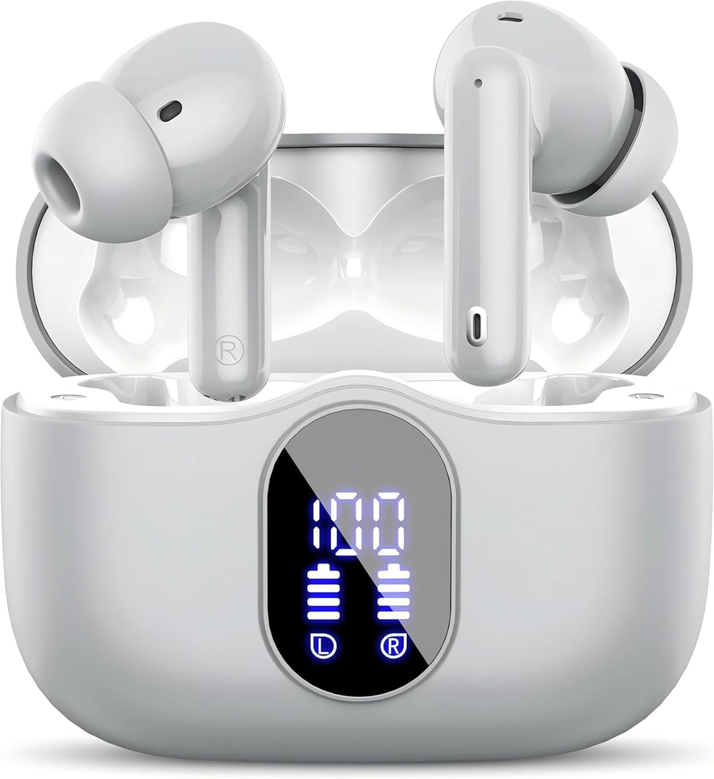 Wireless Earbuds, Bluetooth 5.4 Headphones Bass Stereo, Ear Buds with Noise Cancelling Mic, LED Display in Ear Earphones Clear Calls, IP7 Waterproof Bluetooth Earbuds for Phones/Sports/Laptop, Black