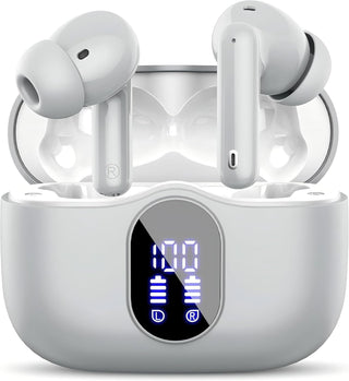 Wireless Earbuds, Bluetooth 5.4 Headphones Bass Stereo, Ear Buds with Noise Cancelling Mic, LED Display in Ear Earphones Clear Calls, IP7 Waterproof Bluetooth Earbuds for Phones/Sports/Laptop, Black