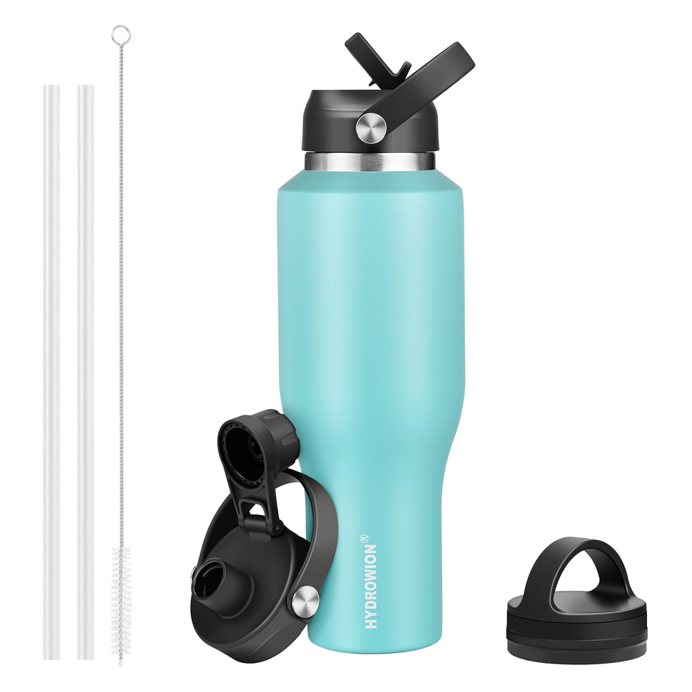 HYDROWION 32oz Stainless Steel Water Bottle(Cold for 48 Hrs, Hot for 24 Hrs), Double Wall Vacuum Insulated Water Flask with Straw Lid, Spout Lid and Flex Cap, Fit in Any Car Cup Holder, Cobalt