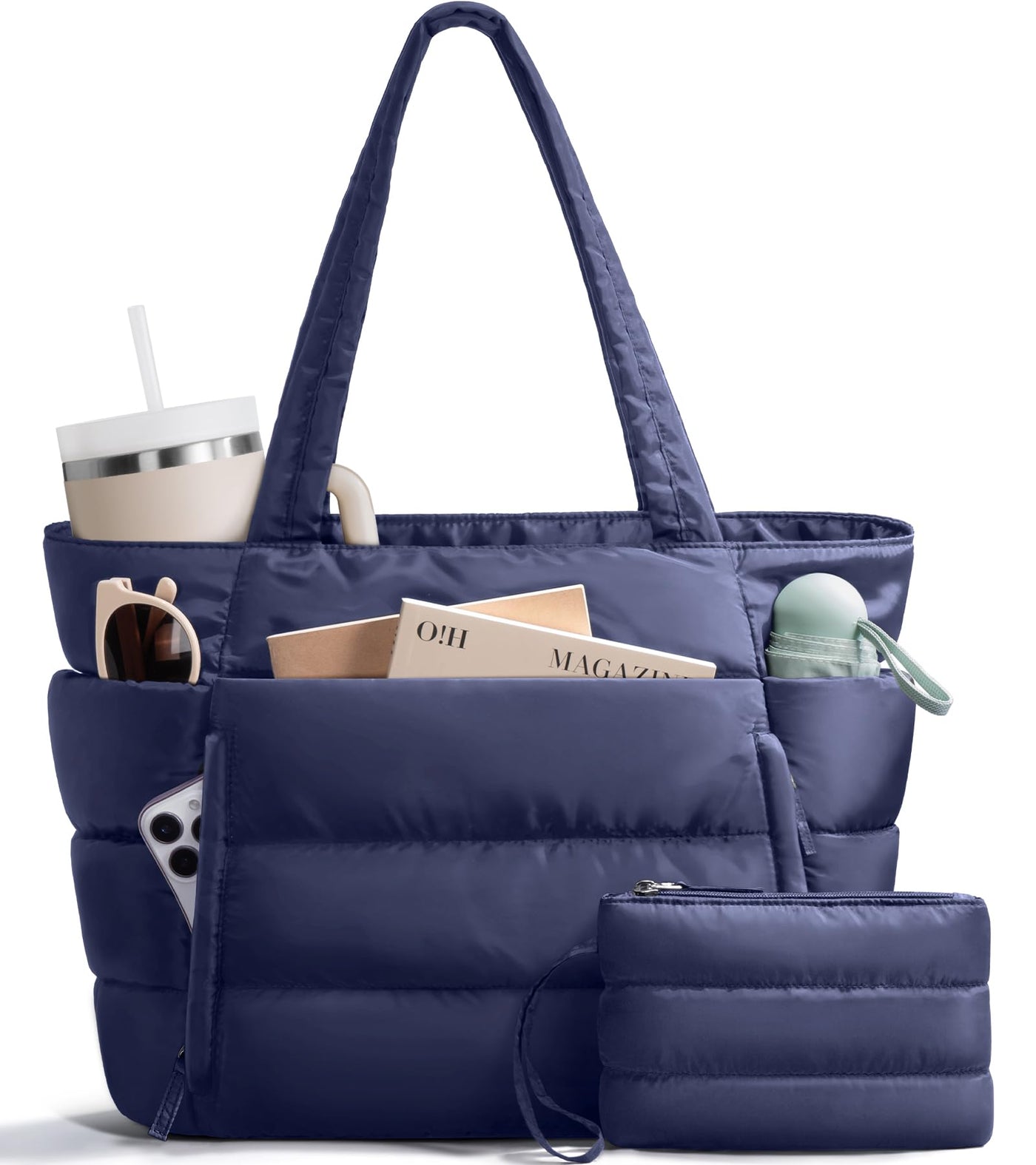 Bagstellar Puffer Tote Bag for Women, Lightweight Puffy Work Handbag Teacher Nurse Quilted Shoulder Bag for School Travel Gym | Cloud Bag w/ Zipper