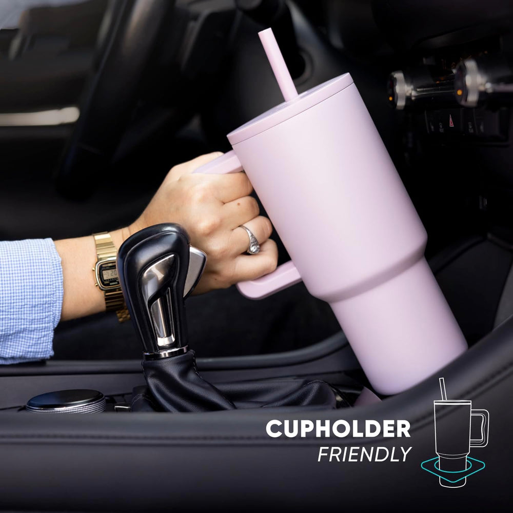 Simple Modern 40 oz Trek Tumbler with Handle and Straw Lid | Cup Holder Friendly Insulated Stainless Steel Travel Mug | Midnight Black