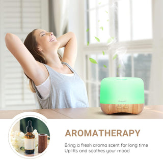 Homeweeks 300ml Essential Oil Diffuser, Quiet Aromatherapy Mist Diffusers for Essential Oils, Wood Grain, Ultrasonic, Remote Control, Timer, 7 Colors Light for Bedroom (300ml)