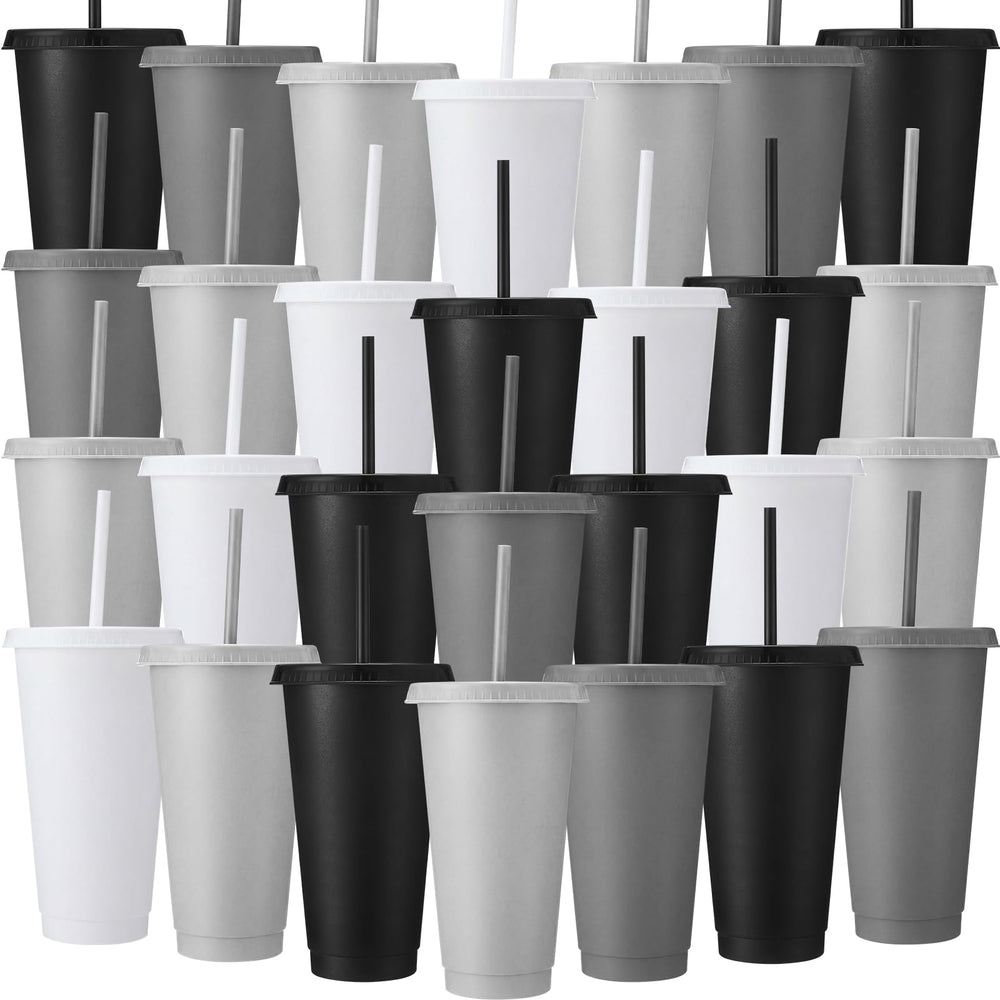 Honeydak 15 Pack Tumbler with Straw and Lid Bulk Cups for Gifts Water Bottle Iced Coffee Travel Mug Cup Reusable Plastic Tumblers for Party Birthdays 24-27 oz (Solid Color)