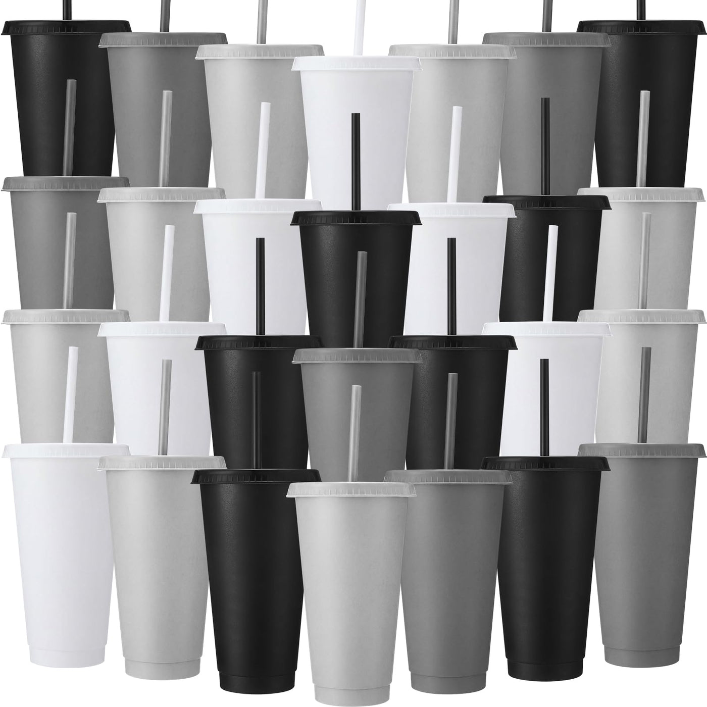 Honeydak 15 Pack Tumbler with Straw and Lid Bulk Cups for Gifts Water Bottle Iced Coffee Travel Mug Cup Reusable Plastic Tumblers for Party Birthdays 24-27 oz (Solid Color)