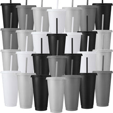 Honeydak 15 Pack Tumbler with Straw and Lid Bulk Cups for Gifts Water Bottle Iced Coffee Travel Mug Cup Reusable Plastic Tumblers for Party Birthdays 24-27 oz (Solid Color)