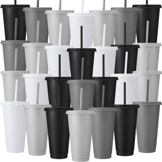 Honeydak 15 Pack Tumbler with Straw and Lid Bulk Cups for Gifts Water Bottle Iced Coffee Travel Mug Cup Reusable Plastic Tumblers for Party Birthdays 24-27 oz (Solid Color)