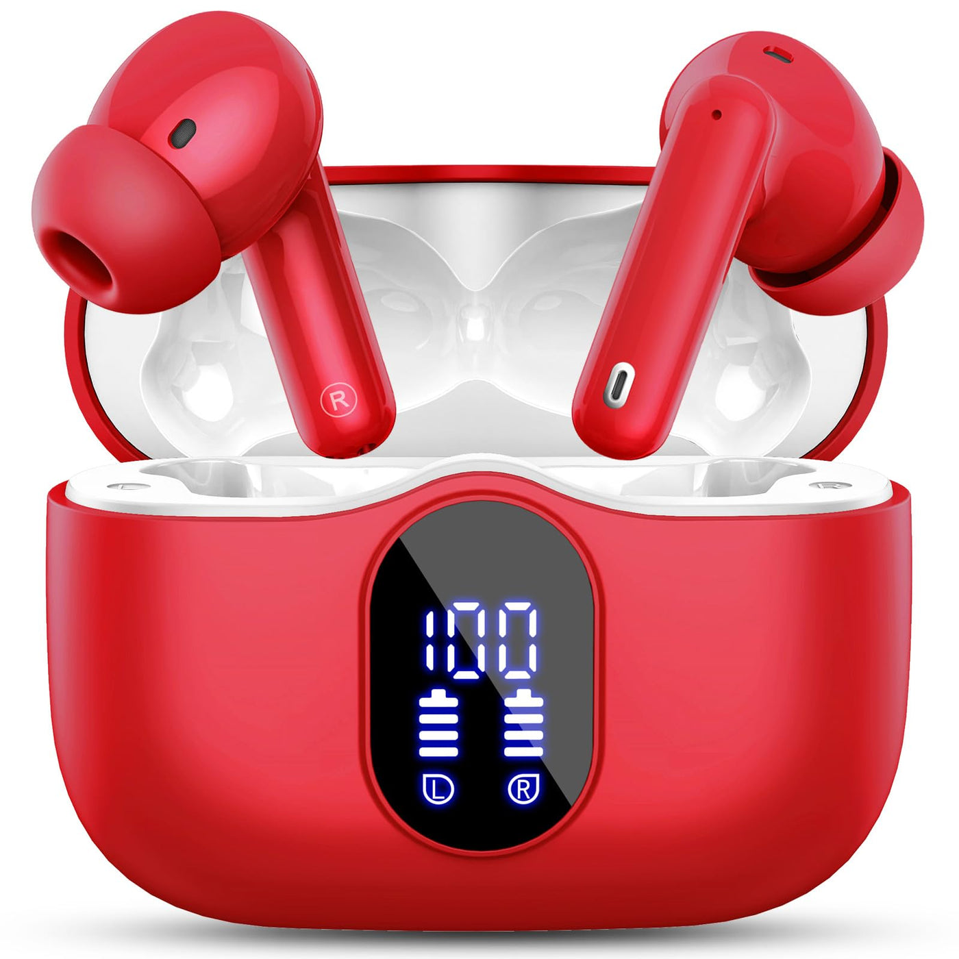 Wireless Earbuds, Bluetooth 5.4 Headphones Bass Stereo, Ear Buds with Noise Cancelling Mic, LED Display in Ear Earphones Clear Calls, IP7 Waterproof Bluetooth Earbuds for Phones/Sports/Laptop, Black