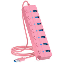 ONFINIO USB Hub 3.0, 7-Port USB Hub Splitter with Individual On/Off Switches and Lights, 3.2ft/1m Long Cable Compatible with MacBook, Laptop, Surface Pro, PS4, PC, Flash Drive, Mobile HDD-Purple