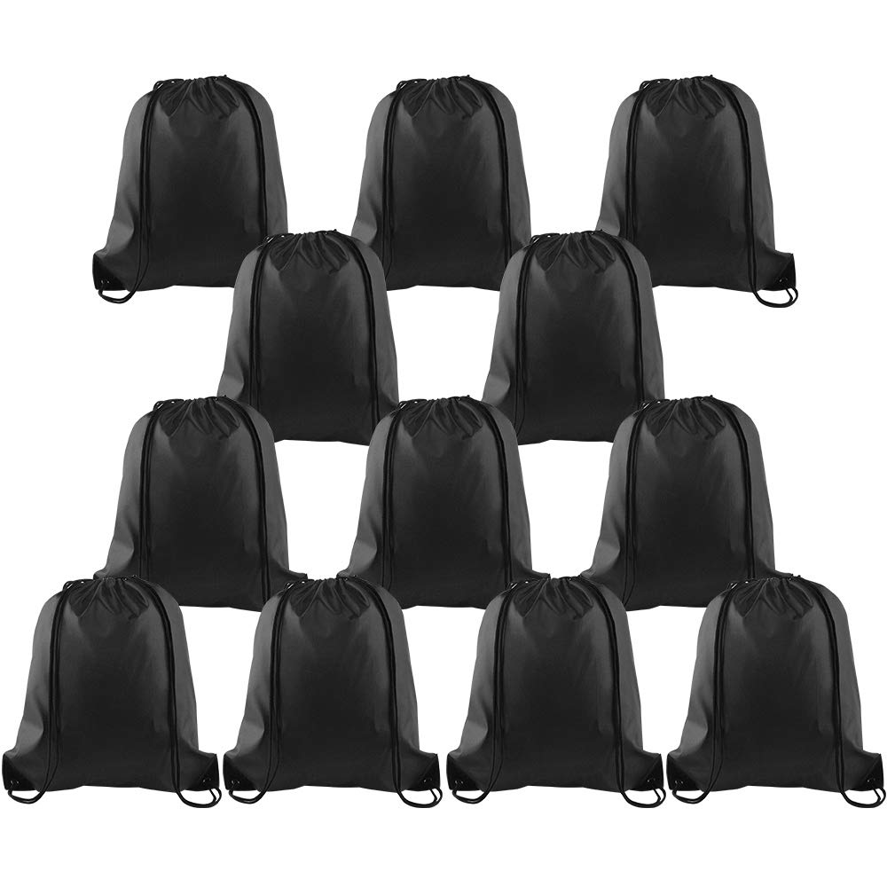 KUUQA 2 Pcs Drawstring Backpack Bags Sports Cinch Sack String Backpack Storage Bags for School Gym Traveling (Black)