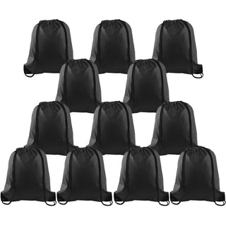 KUUQA 2 Pcs Drawstring Backpack Bags Sports Cinch Sack String Backpack Storage Bags for School Gym Traveling (Black)