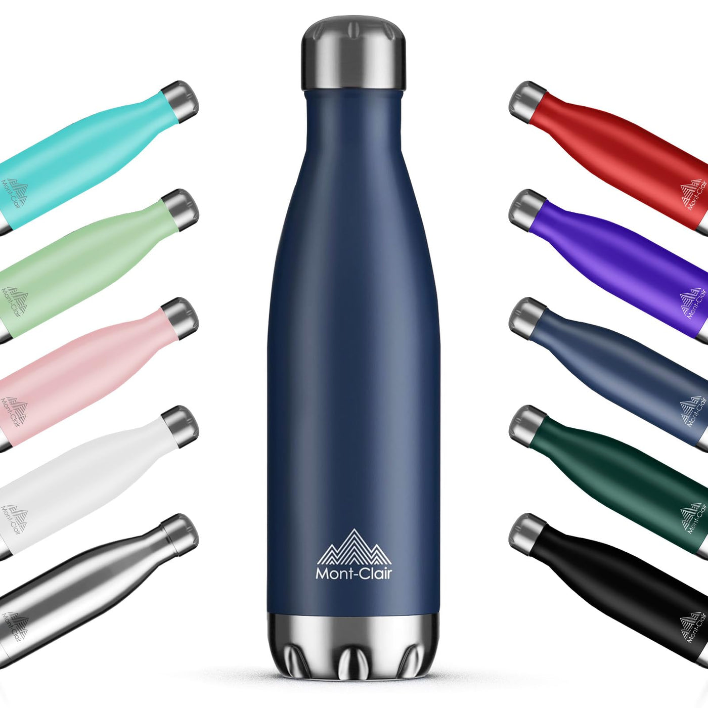 Mont-Clair H2O Stainless Steel Water Bottle, Vacuum insulated - BPA Free, 12h Hot & 24h Cold Drinks, Metal Water Bottle 17oz Leakproof, Ideal for Adult, Kids, Running - Black