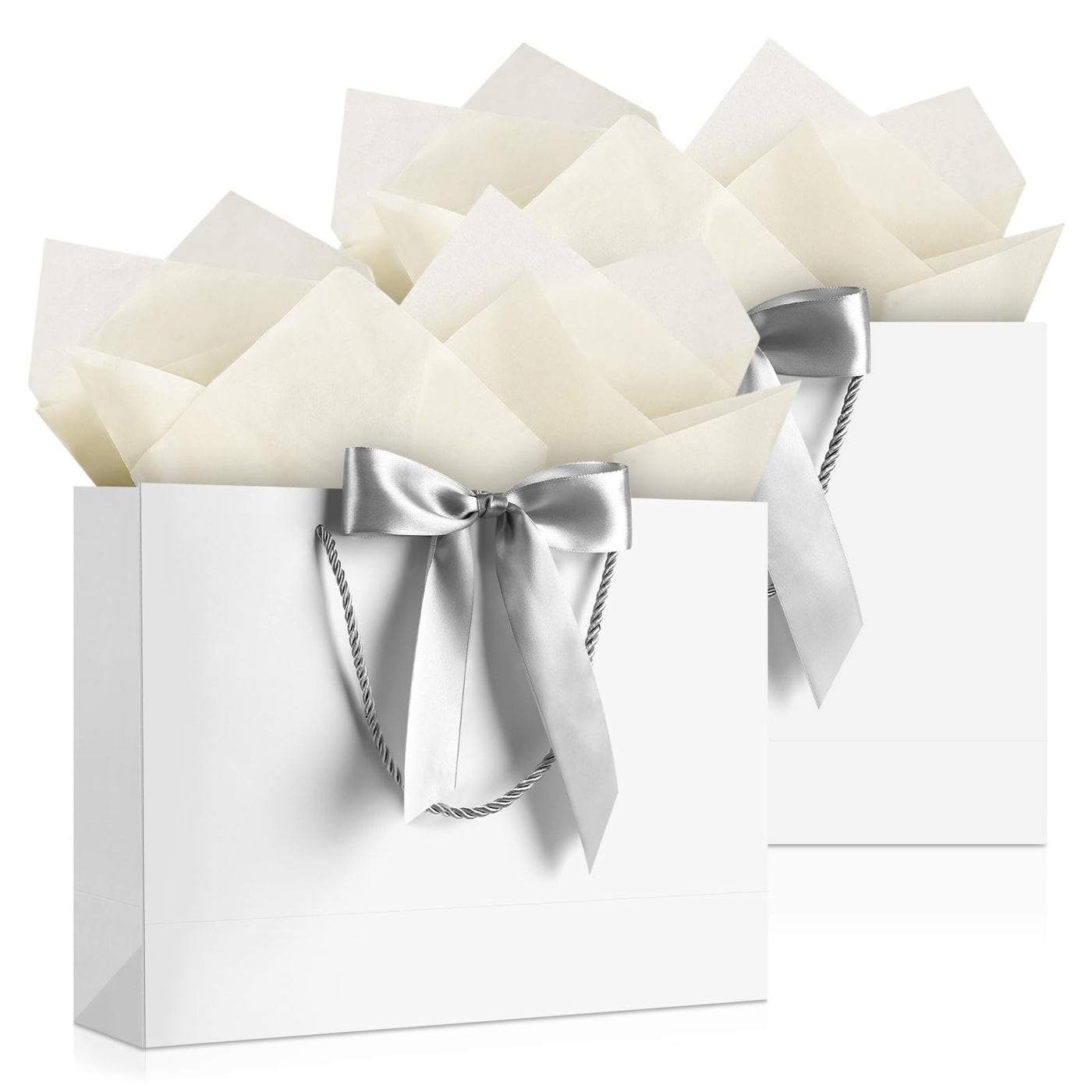 JMANNI Gift Bags with Handles, 13” Medium Gift Bag for Presents, 1 Pcs Bags with 2 Tissue Paper and 1 Cards for Graduation Baby Shower Wedding Fathers Day Mother's Day Birthday Party（champagne gold）