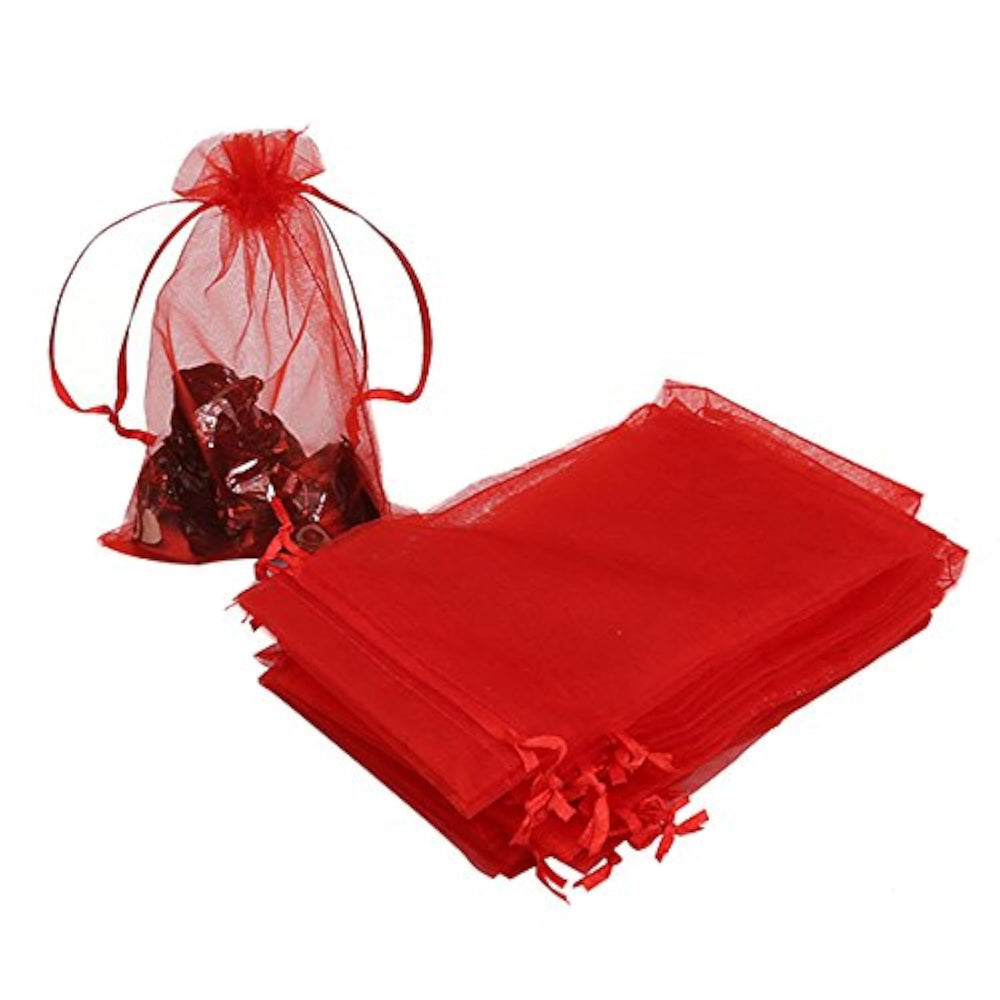 HRX Package 100pcs White Organza Bags, 4x6 inch Mesh Bags Drawstring Gift Bags Jewelry Pouches for Candy Wedding Favors Christmas
