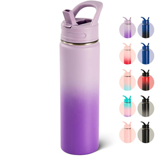 Fijinhom 18oz Insulated Stainless Steel Water Bottle with Straws, Double Wall Vacuum Insulated Bottles, Metal Thermo for Travel, Sports, Leak-Proof, BPA Free, Women & Men, Black