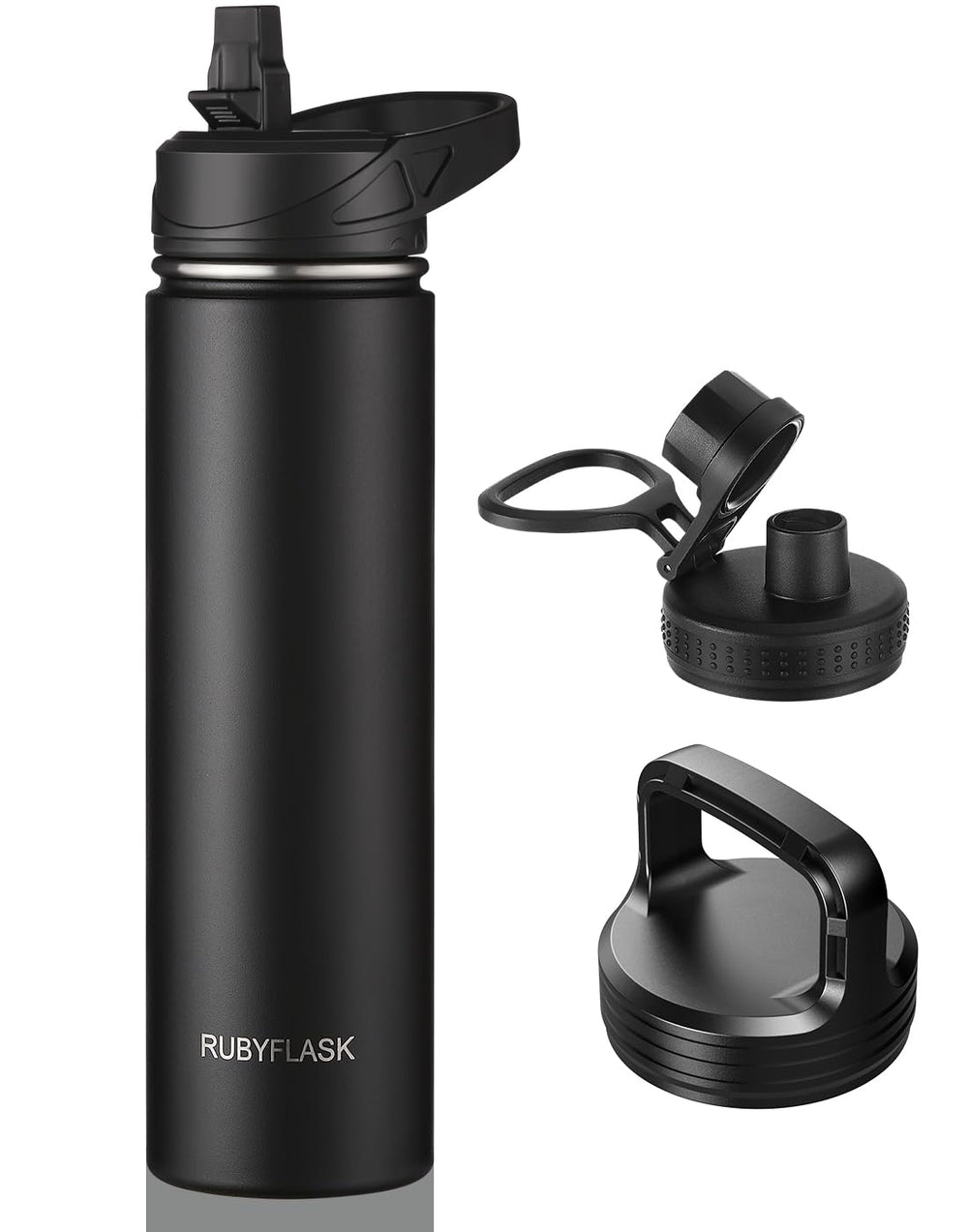 RUBYFLASK 32oz Insulated Water Bottle with Straw, Stainless Steel Metal Vacuum Water Flask, Large Thermal Water bottle with Leakproof 3 Lids for Travel, Camping, Gym Sports Indigo Black