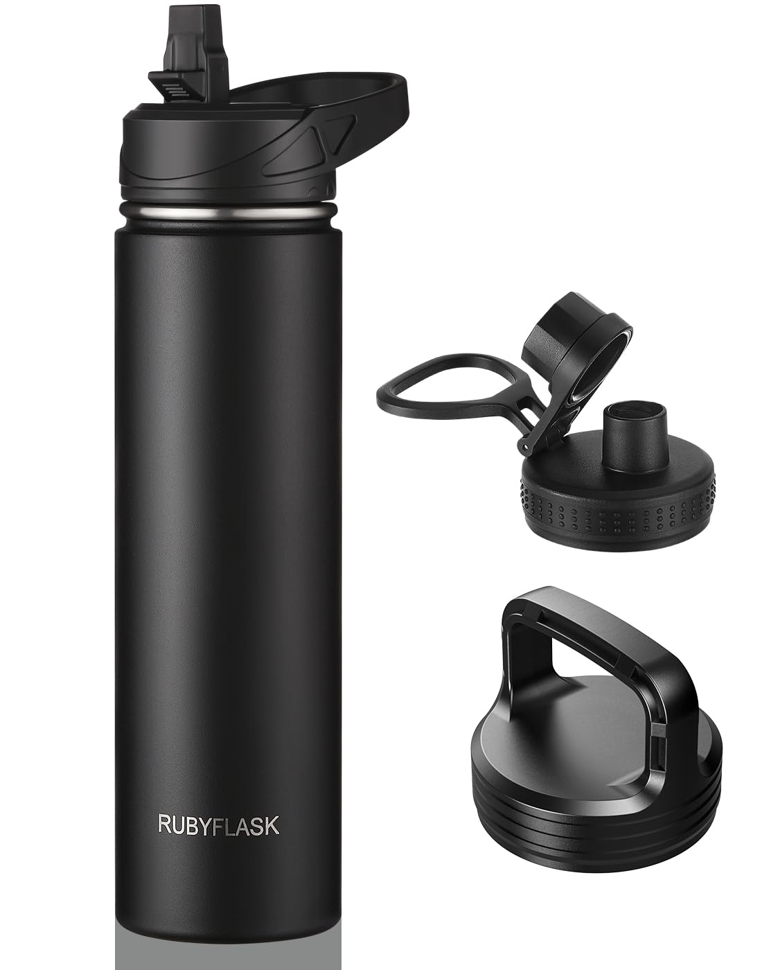 RUBYFLASK 32oz Insulated Water Bottle with Straw, Stainless Steel Metal Vacuum Water Flask, Large Thermal Water bottle with Leakproof 3 Lids for Travel, Camping, Gym Sports Indigo Black