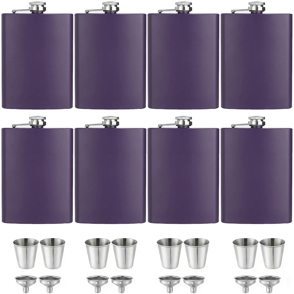 ROMORC 2 Pack Hip Flasks for Liquor Matte Black 8 Oz Stainless Steel Leak-proof Thin Flasks with 2pcs Funnels and Cups for Wedding Party, Groomsman, Bridesmaid, Gift (Black)
