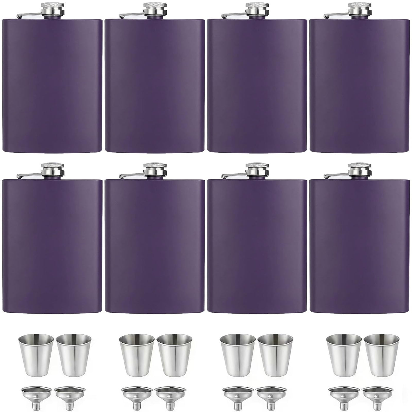 ROMORC 2 Pack Hip Flasks for Liquor Matte Black 8 Oz Stainless Steel Leak-proof Thin Flasks with 2pcs Funnels and Cups for Wedding Party, Groomsman, Bridesmaid, Gift (Black)