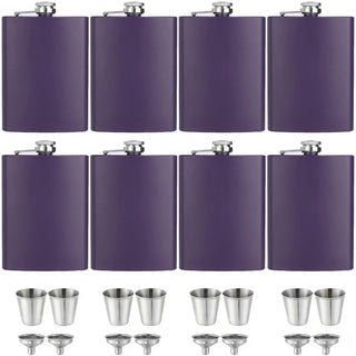ROMORC 2 Pack Hip Flasks for Liquor Matte Black 8 Oz Stainless Steel Leak-proof Thin Flasks with 2pcs Funnels and Cups for Wedding Party, Groomsman, Bridesmaid, Gift (Black)