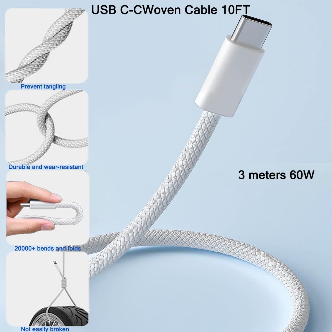 iPhone 17 16 15 Charger, 2Pack PD Dual USB C Charger Block Fast Charging Wall Charger Plug with 10FT Long USB C to C Charger Cord Woven Cable for Apple iPhone 17/16 Pro Max/16 Pro/16/15 ProMax/15/iPad