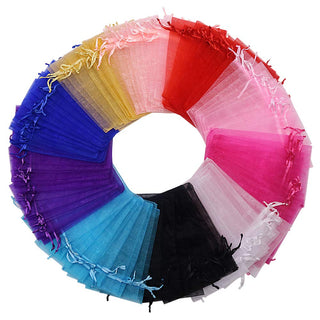 HRX Package 100pcs White Organza Bags, 4x6 inch Mesh Bags Drawstring Gift Bags Jewelry Pouches for Candy Wedding Favors Christmas