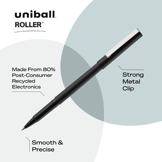 uniball Roller Rollerball Pens, Micro Point (0.5mm), Black, 12 Pack