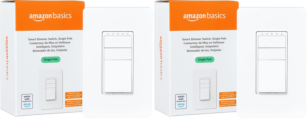 Amazon Basics Smart Light Switch, Single Pole, Works with Alexa Only, Voice Control, Schedule, 2.4 GHz Wi-Fi, No Hub Required, Easy to Install, White
