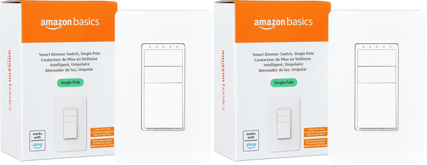 Amazon Basics Smart Light Switch, Single Pole, Works with Alexa Only, Voice Control, Schedule, 2.4 GHz Wi-Fi, No Hub Required, Easy to Install, White