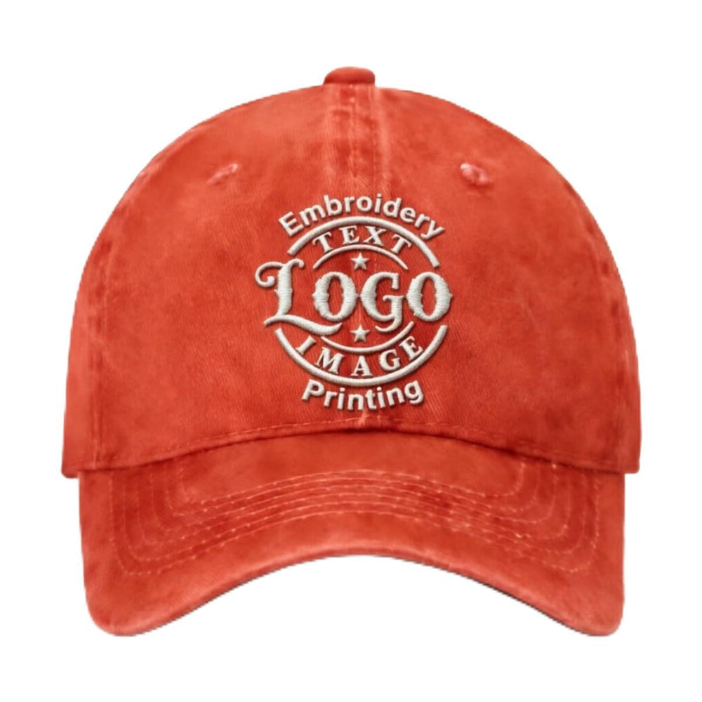 Bulk Custom Hat - Personalized Embroidered & Printed Baseball Cap to Text/Logo, Soft Washed Cotton Breathable Adjustable