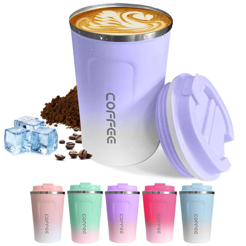 SPLMIFA Travel coffee mugs leak-proof, reusable coffee cups with lids, stainless steel vacuum insulated coffee tumblers, thermal insulation cups for men & women keep drinks hot & cold(2nd-Black, 12OZ)
