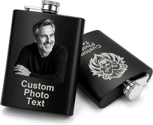 Personalized Photo Flask Custom Engraved Stainless Steel Liquor Flask 8oz Unique Gift Men Husband Dad Groomsmen Wedding Birthday Anniversary Fathers Day (Custom Design)