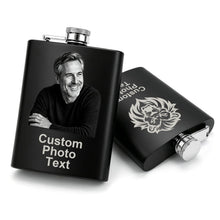 Personalized Photo Flask Custom Engraved Stainless Steel Liquor Flask 8oz Unique Gift Men Husband Dad Groomsmen Wedding Birthday Anniversary Fathers Day (Custom Design)