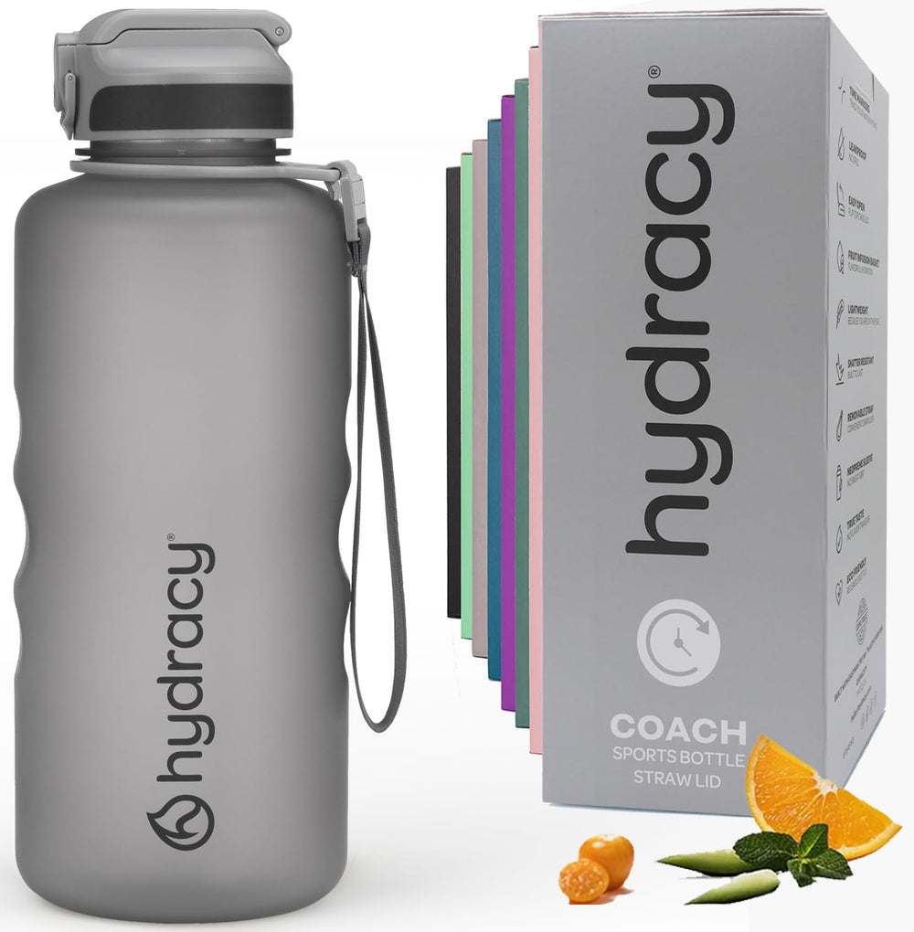 Hydracy Water Bottle with Time Marker -Large BPA Free Water Bottle & No Sweat Sleeve -Leak Proof Gym Bottle with Times to Drink - Ideal for Fitness Sports & Outdoors