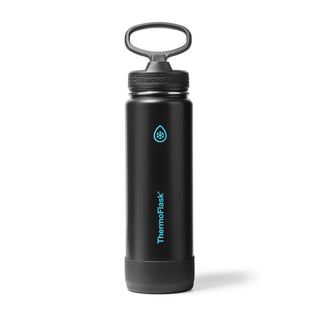 ThermoFlask Stainless Steel Water Bottles 2-Pack - Double-Wall Vacuum Insulated 24 oz BPA-Free Spout Lids - Keeps Drinks Cold 24 Hrs, Hot 12 Hrs - Leakproof, Dishwasher Safe, White/Coral