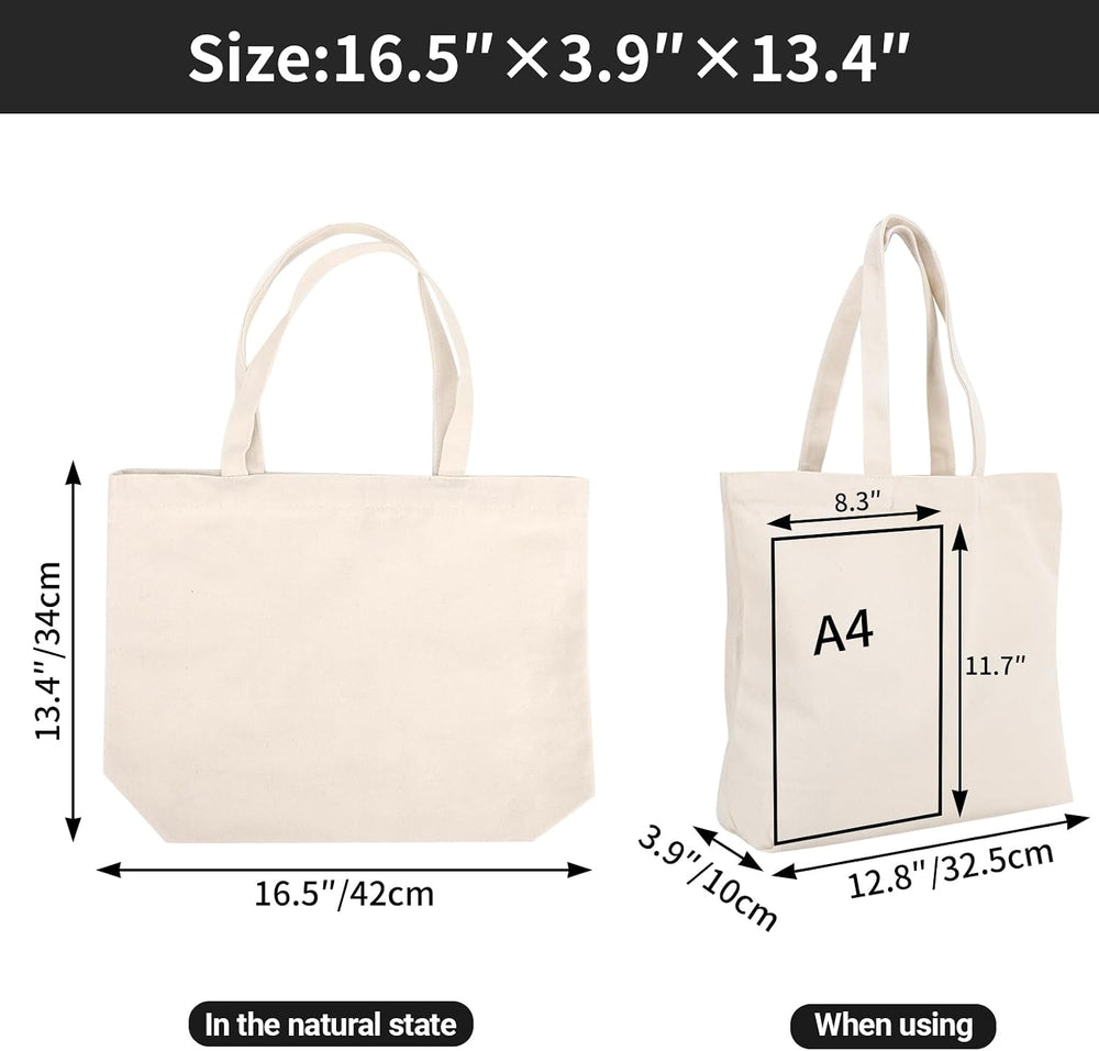 Segarty 6 Packs Canvas Tote Bag with Zipper, 16x13 inch Reusable Washable Grocery Shopping Bags with Handle Plain Canvas Totes for Women Teacher DIY Art Crafts Painting Embroidery Decoration