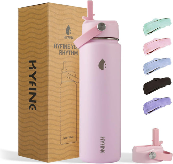 ThermoProof Double-Walled Vacuum Insulated Stainless Steel Water Bottle - Wide Mouth Canteen, Straw Lids, Dishwasher Safe, Reusable, Leakproof, Hot & Cold for Men, Women - 24oz (pink)