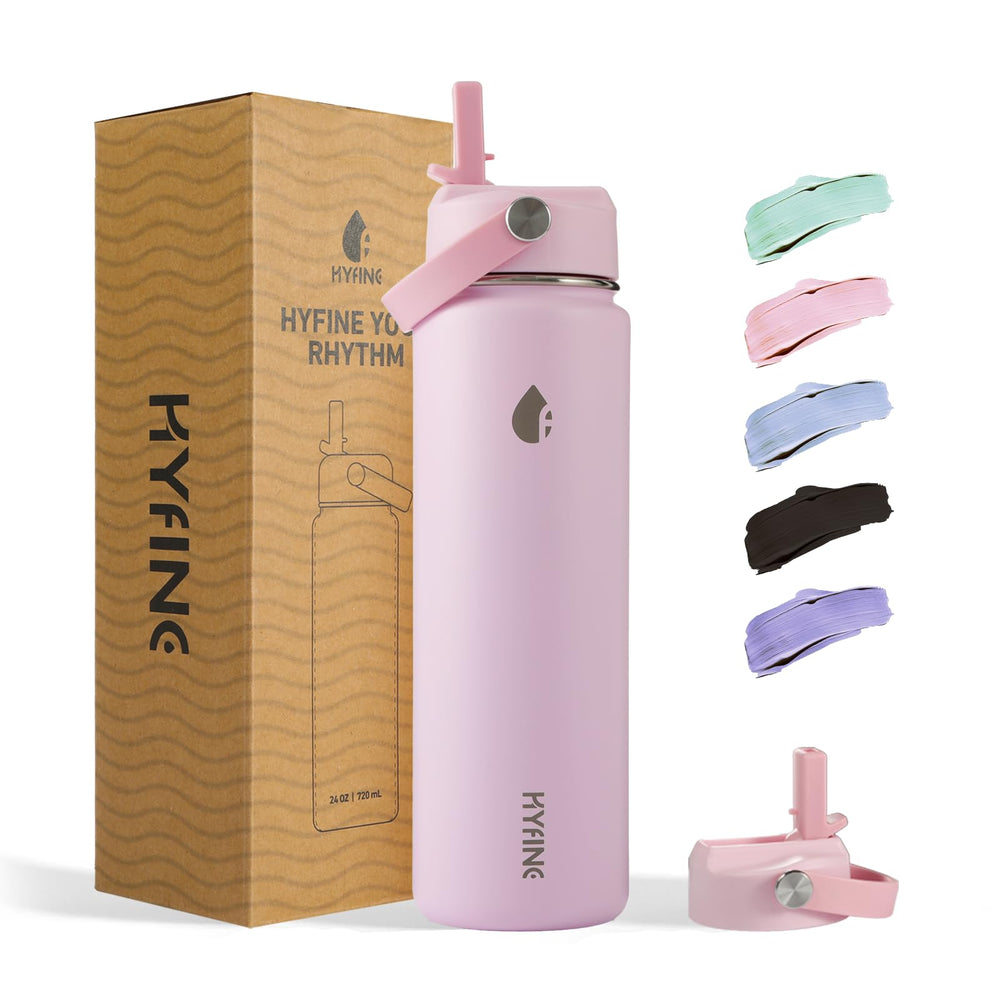 ThermoProof Double-Walled Vacuum Insulated Stainless Steel Water Bottle - Wide Mouth Canteen, Straw Lids, Dishwasher Safe, Reusable, Leakproof, Hot & Cold for Men, Women - 24oz (pink)