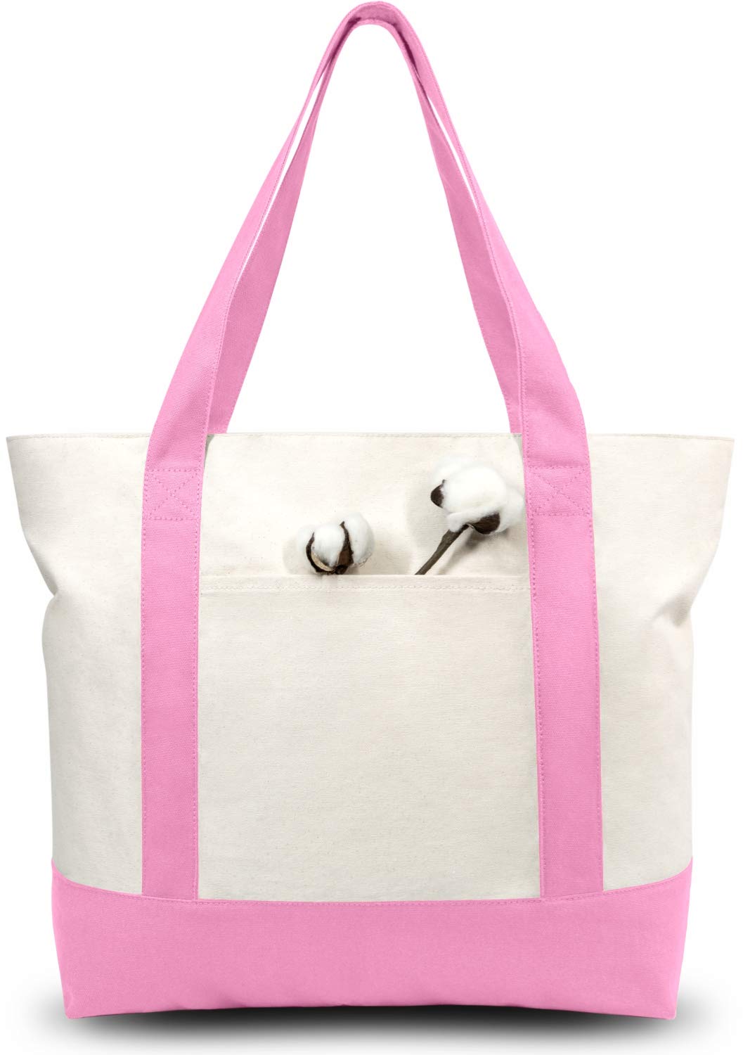 TOPDesign 1 | 3 | 6 | 30 Pack Canvas Tote Bag with an External Pocket, Reusable Grocery Shopping Bag, Top Zipper Closure, Daily Essentials (Black/Natural Pack of 1)