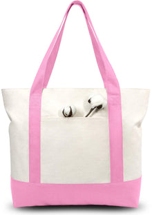 TOPDesign 1 | 3 | 6 | 30 Pack Canvas Tote Bag with an External Pocket, Reusable Grocery Shopping Bag, Top Zipper Closure, Daily Essentials (Black/Natural Pack of 1)