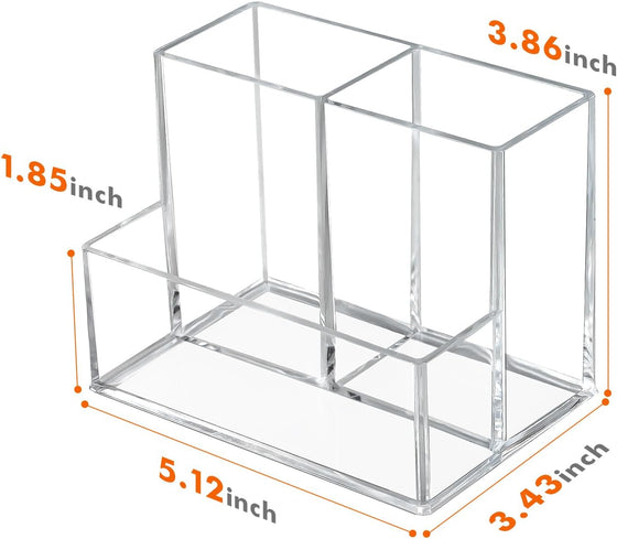 Pen Holder for Desk, Clear Acrylic Pencil Holder for Desk, Marker Holder with 3 Compartments, Pencil Organizer for Home, Office, Classroom, Bathroom | for Desk - hover image