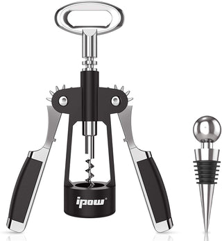 IPOW Wine Opener, Zinc Alloy Wine Bottle Opener, Wing Corkscrew Heavy Duty, Manual Multifunctional Cork Screw for Waiter, Silver