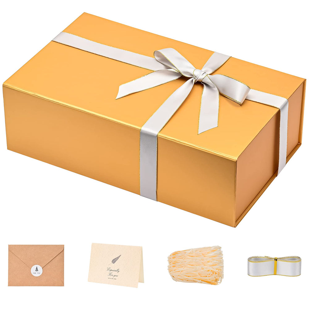 LIFELUM Gift Box 13.5''x10''x4'' Large Gifts Box with Magnetic Lids Black Gift Boxes for Father's Day graduation gifts Contains Card, Ribbon, Filler