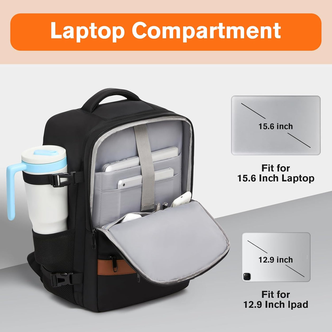 Smart Suitcase-style Laptop Backpack, 25L / 35L Practical Travel Bag for Work, Leisure & Flight, Luggage-Style Commuter Pack (Black, 25L)
