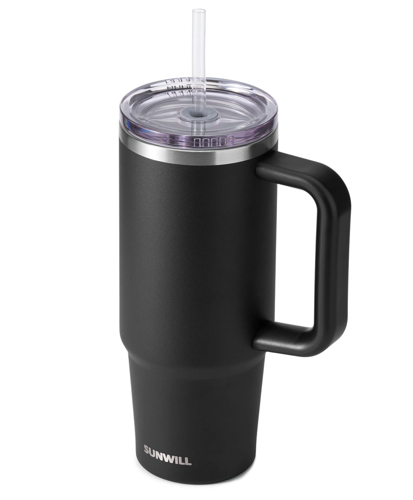 SUNWILL Insulated Coffee Tumbler with Handle, 30oz Stainless Steel Travel Mug with Straw, Spill Resistant Lid, Cup Holder Friendly, Powder Coated Almond