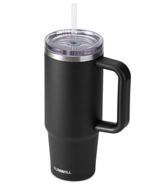 SUNWILL Insulated Coffee Tumbler with Handle, 30oz Stainless Steel Travel Mug with Straw, Spill Resistant Lid, Cup Holder Friendly, Powder Coated Camp Green