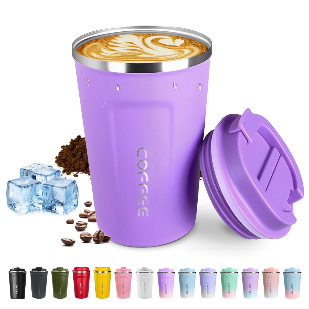 SPLMIFA Travel coffee mugs leak-proof, reusable coffee cups with lids, stainless steel vacuum insulated coffee tumblers, thermal insulation cups for men & women keep drinks hot & cold(2nd-Black, 12OZ)