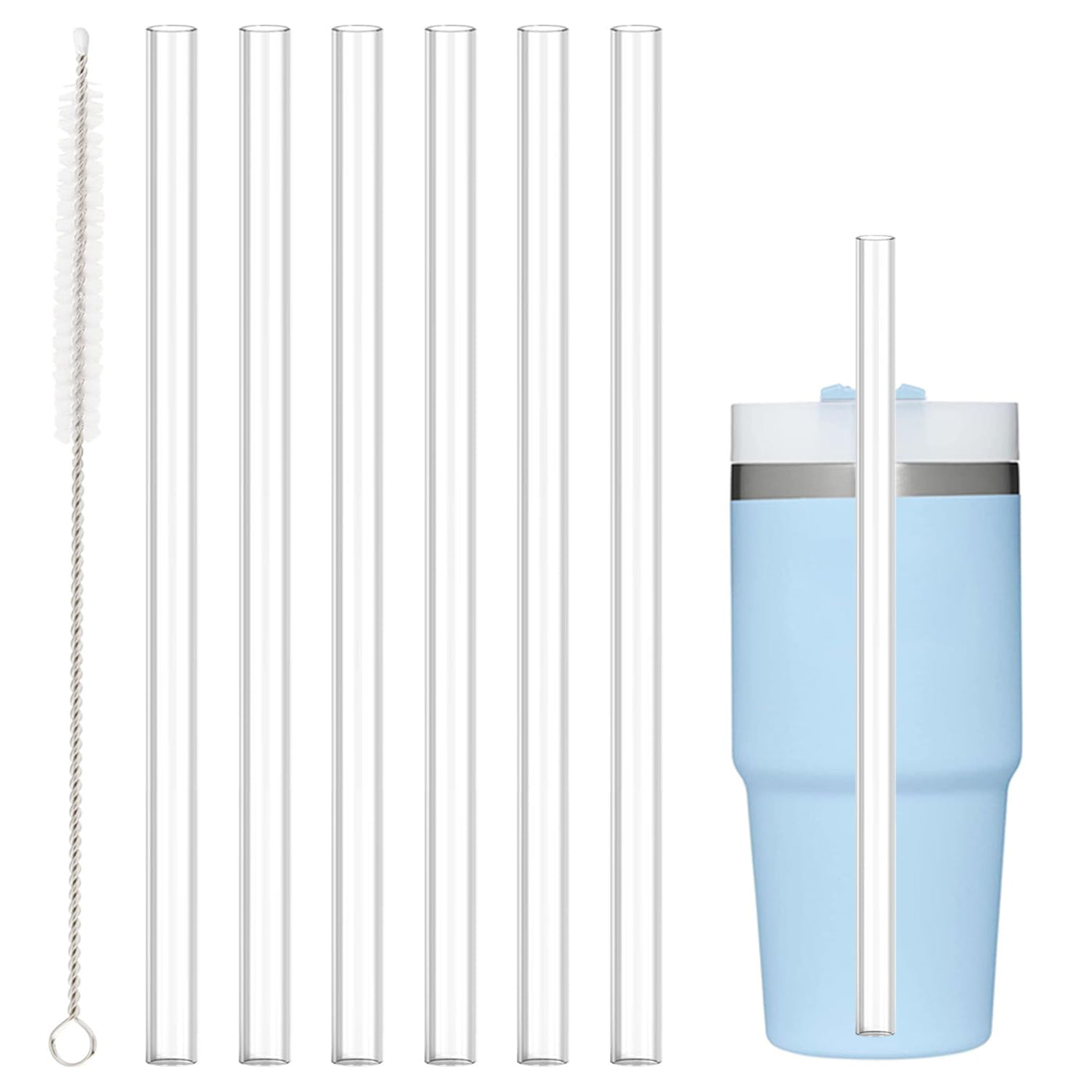 Replacement Straw Compatible with Stanley 40 oz 30 oz Cup Tumbler, 6 Pack Reusable Straw with Cleaning Brush, Plastic, Clear