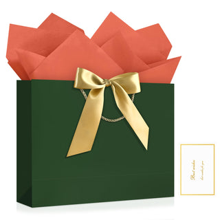 JMANNI Gift Bags with Handles, 13” Medium Gift Bag for Presents, 1 Pcs Bags with 2 Tissue Paper and 1 Cards for Graduation Baby Shower Wedding Fathers Day Mother's Day Birthday Party（champagne gold）