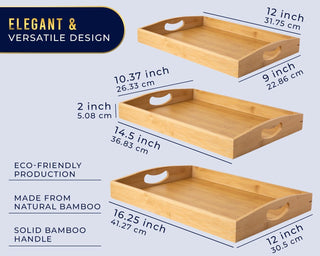 Comfify Bamboo Serving Trays – Set of 3 Ottoman Trays for Food, Entertaining, and Decor – Minimalist Design